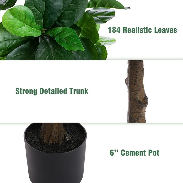 Fiddle Leaf Fig Tree 6ft Tall Artificial Tree in Plastic Pot Fake Ficus Lyrata Plants with 184 Fiddle Leaves Faux Fig Trees