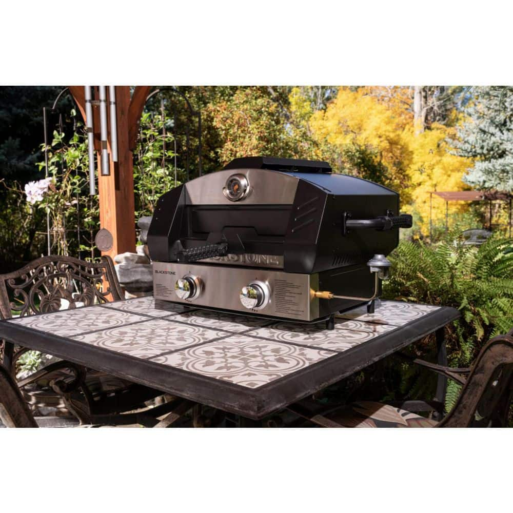 Blackstone Portable Propane Outdoor Pizza Oven in Stainless Steel and Black with 15 in. Cordierite Stone 6964