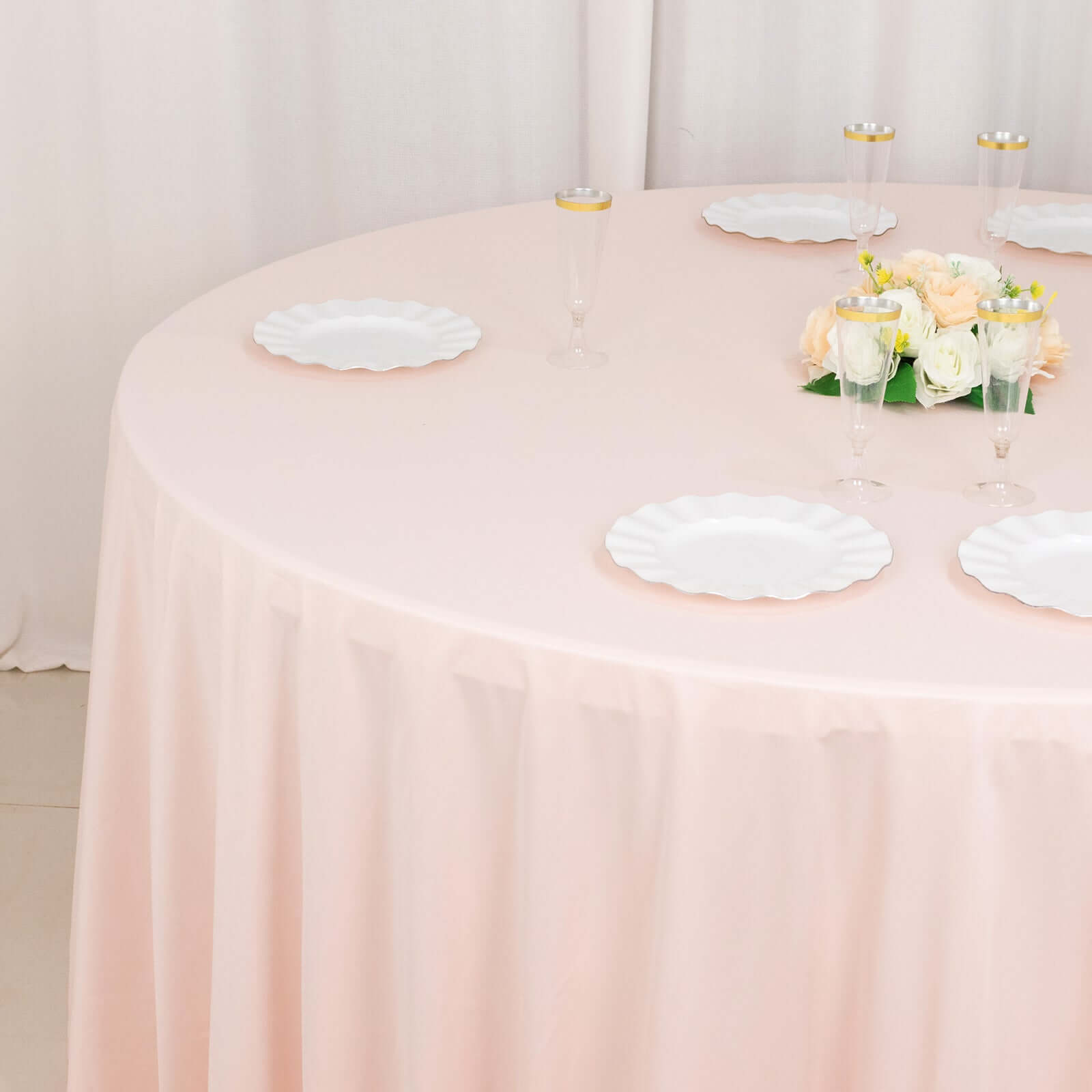 Blush Premium Scuba Round Tablecloth, Wrinkle Free Polyester Seamless Tablecloth 120