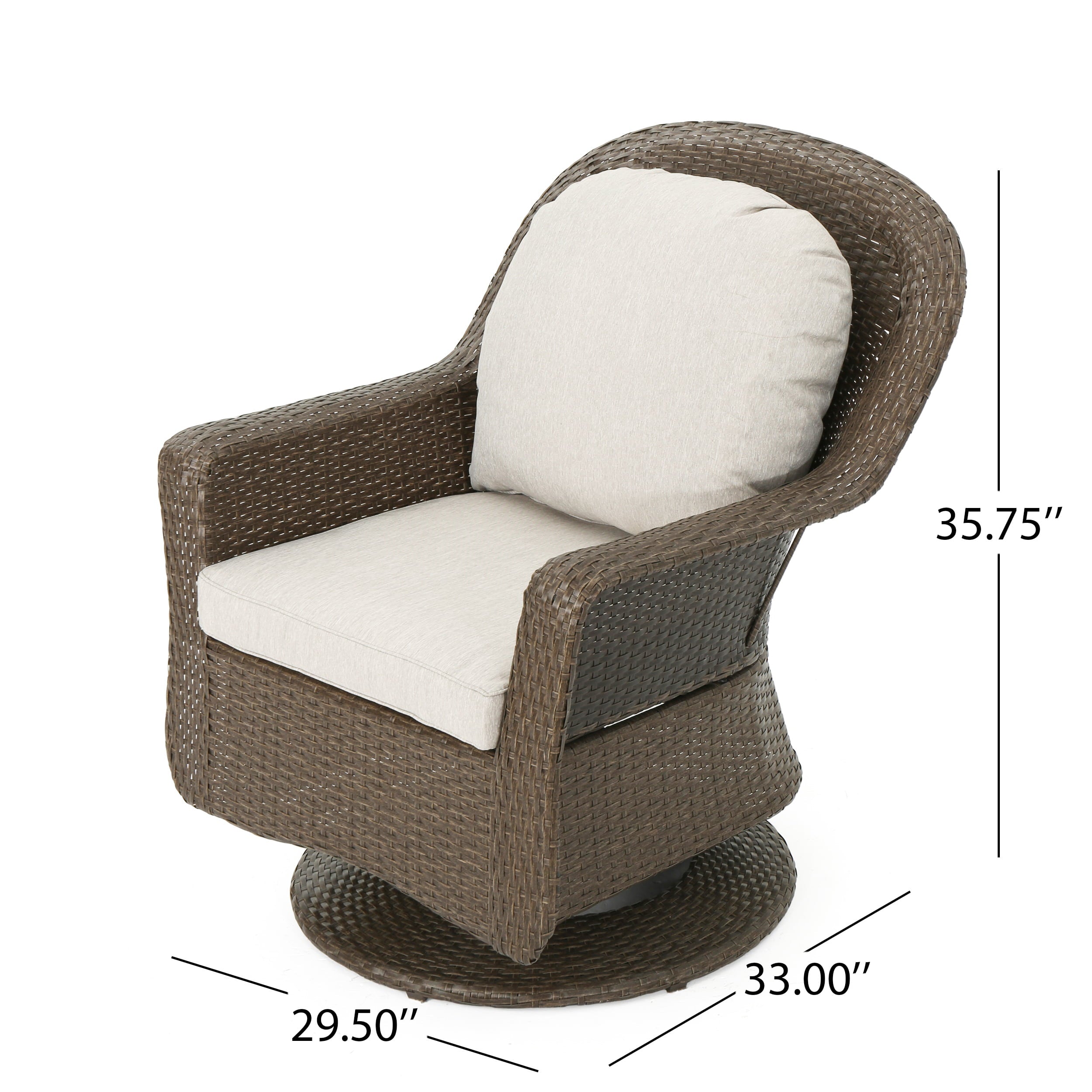 Lawrence Outdoor Wicker Swivel Club Chairs with Cushions, Brown, Ceramic Grey