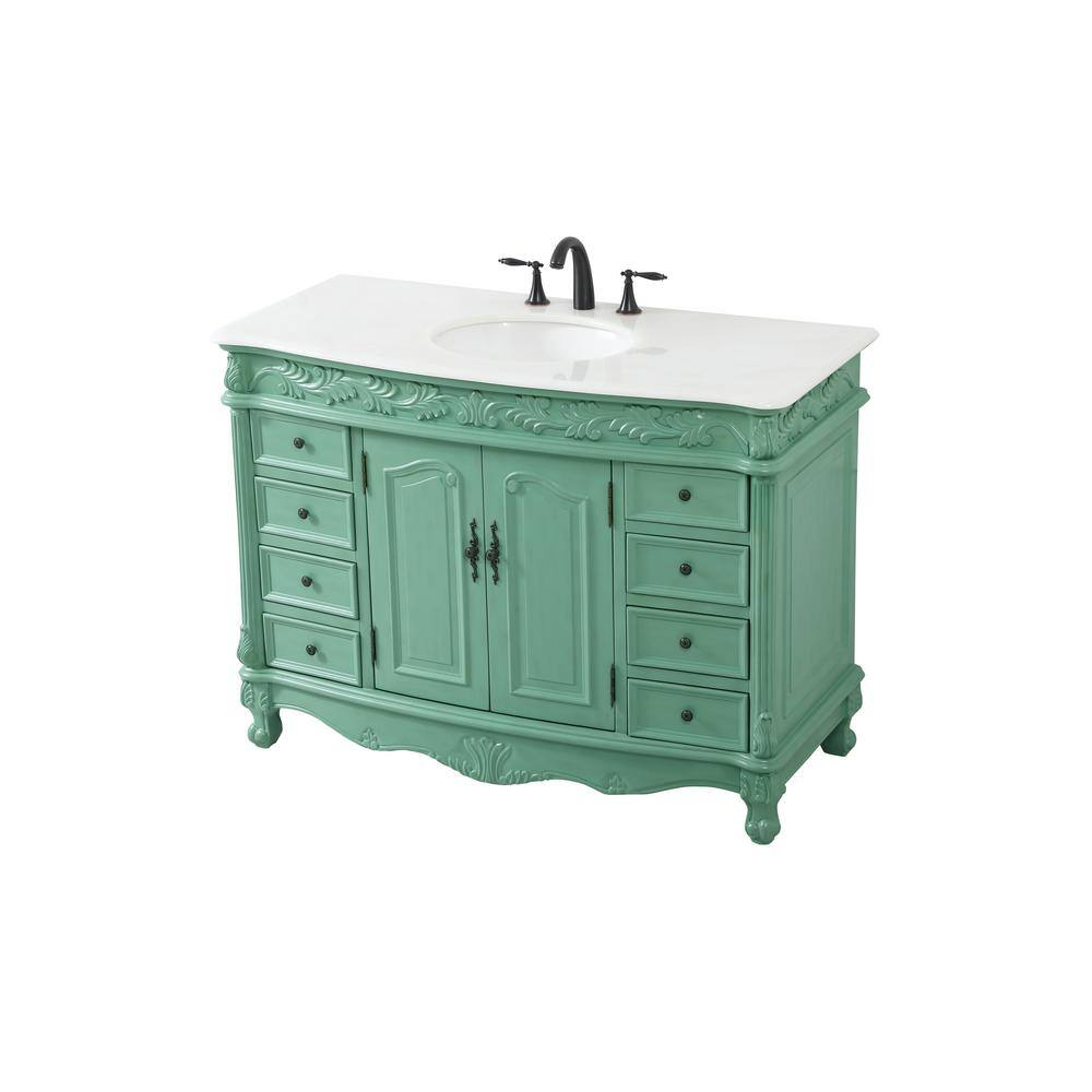 Simply Living 48 in. W x 22 in. D x 36 in. H Bath Vanity in Vintage Mint with White And Brown Vein Marble Top SL3117VM