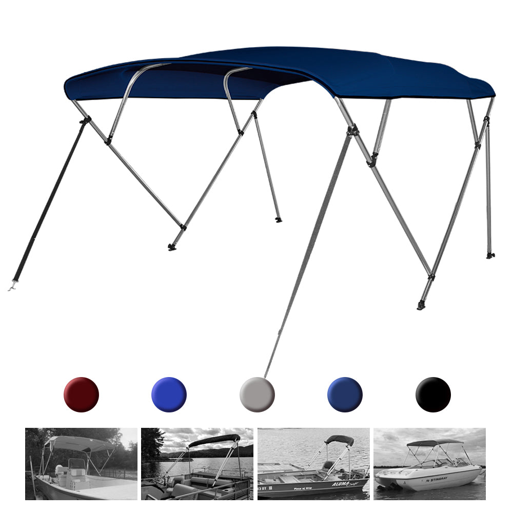 Seamander 4 Bow Bimini Top Boat Cover with Rear Support Pole and Storage Boot， Navy Blue