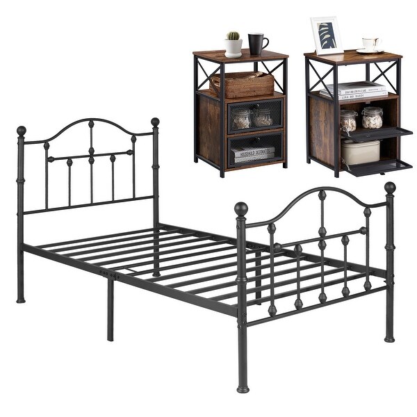 Taomika 3-pieces Modern Bedroom Set with Black Curved Bed Frame - - 35654760