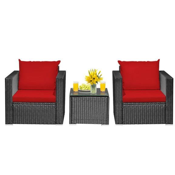 Costway 36207958 3 Pieces Patio Wicker Conversatio...