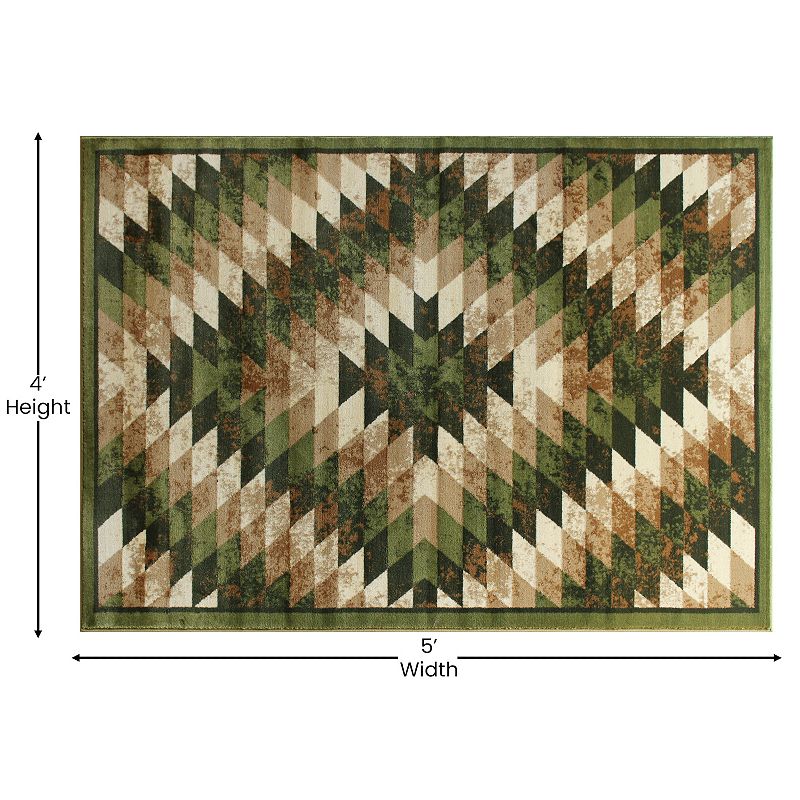 Masada Rugs Masada Rugs Stephanie Collection 4'x5' Area Rug with Distressed Southwest Native American Design 1106 in Green， Brown and Beige