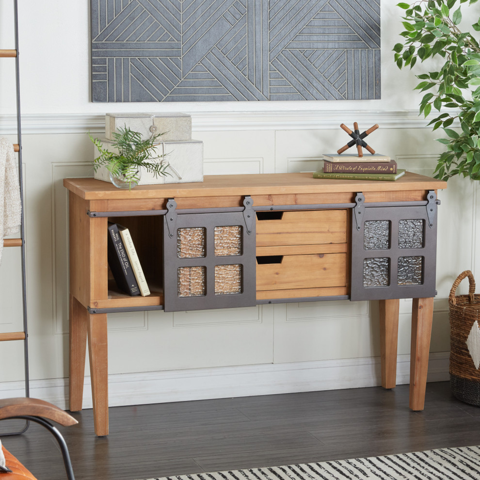 Industrial Brown Wood Console Table 560400   Industrial   Console Tables   by Brimfield  ampMay  Houzz