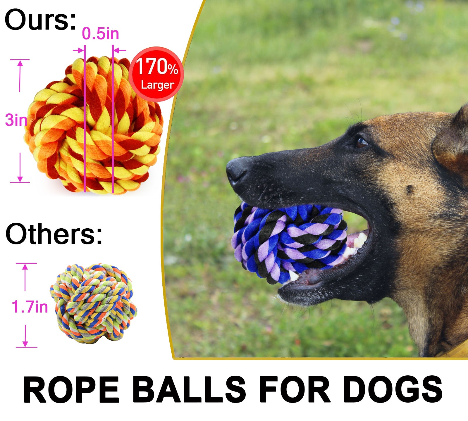 XL Dog Chew Toys for Aggressive Chewers， 6 Pack Almost Indestructible Dog Balls for Large Dogs， Heavy Duty Dental Cotton Dog Rope Toy for Medium Dogs， Puppy Teething Chew Toys， Interactive Dog Toys