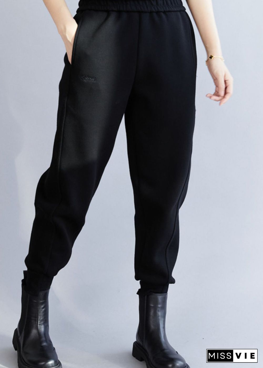 Classy Black Asymmetrical Pockets beam pants Spring