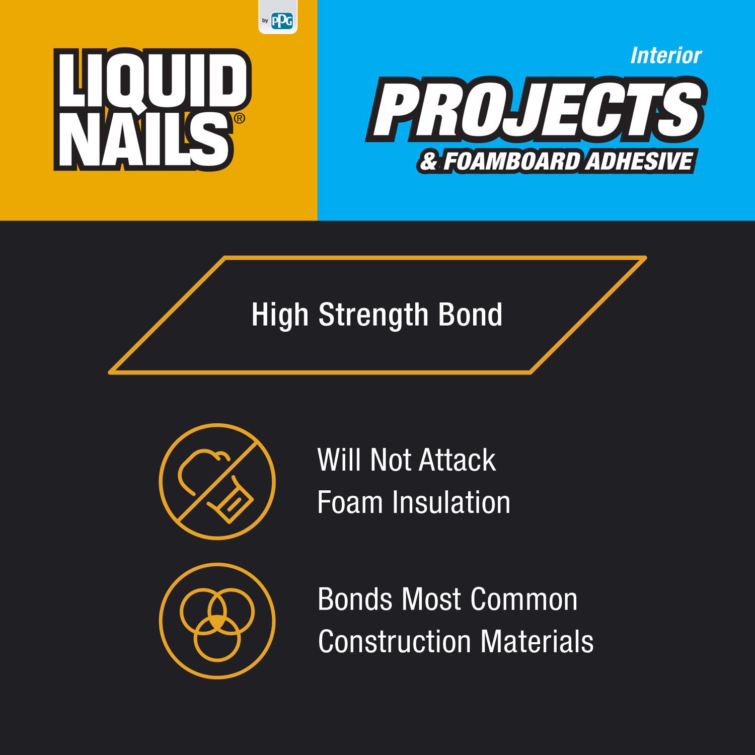 Liquid Nails Projects \u0026 Foamboard High Strength Latex Adhesive 10 oz