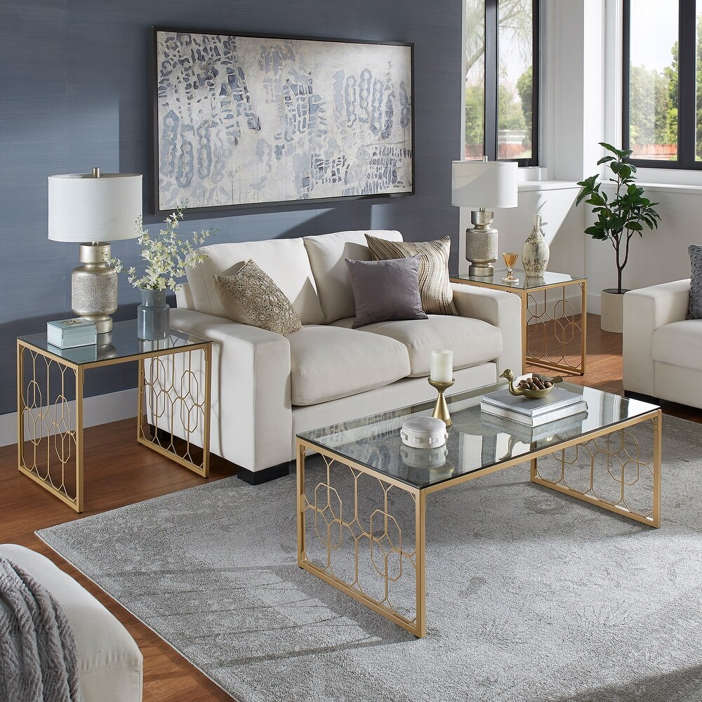 Elle Octagon Pattern Gold Metal and Glass Table by iNSPIRE Q Bold