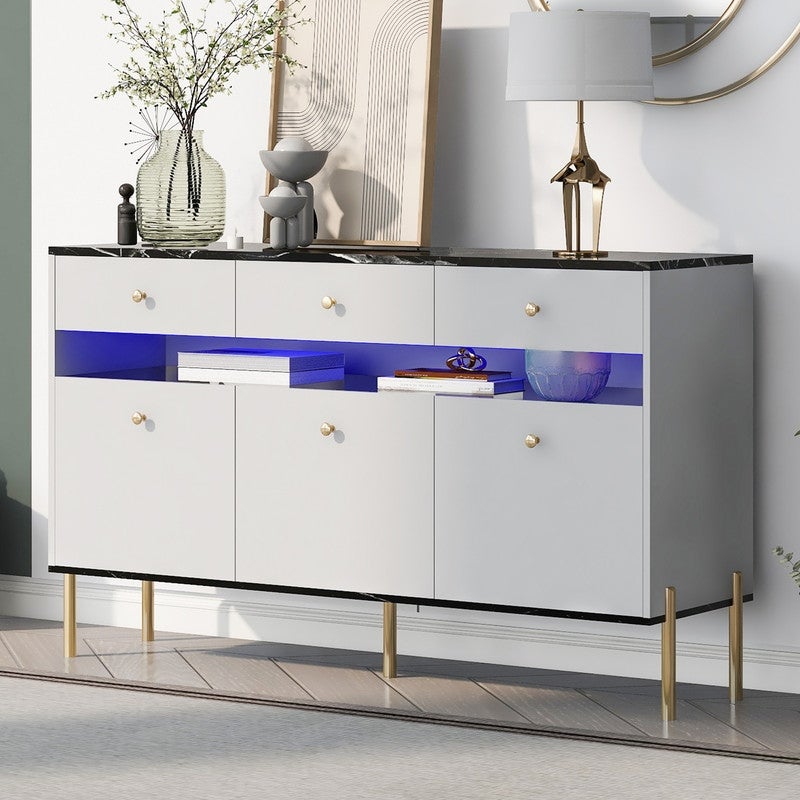 Modern Storage Cabinet Dresser with LED Lights and 3 Drawers - - 36930689