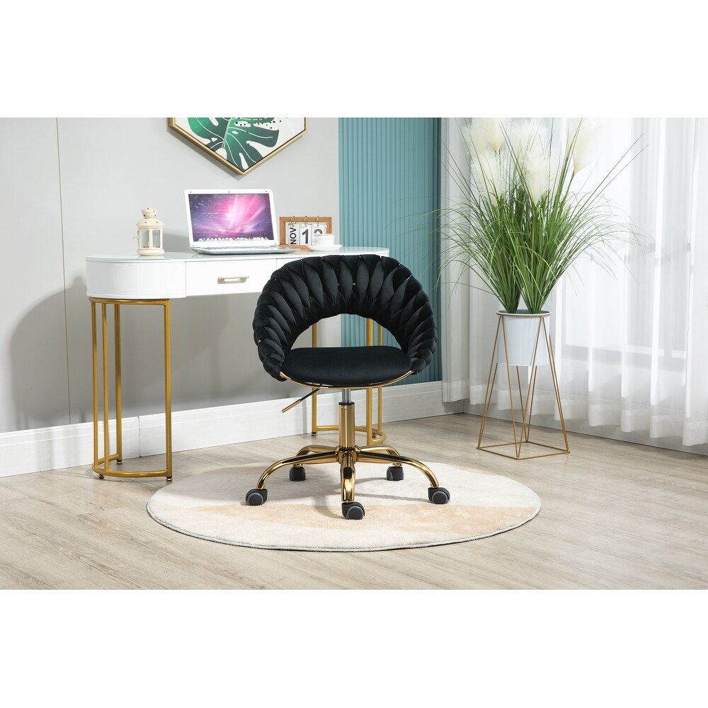 Modern Computer Office Chair  Adjustable Swivel Chair  Velvet Fabric Office Desk Chair  for Study  Living Room  Bedroom  Black