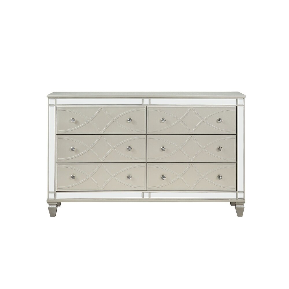 Dresser with 6 Drawers and Circular Decorative Pattern  Silver