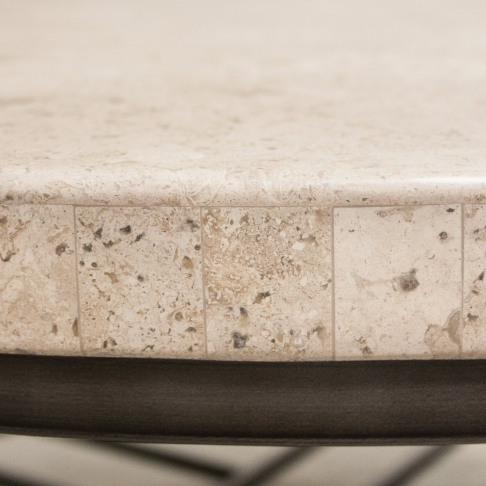 Elegant Coffee Table  Metal Base With Grid Shelf  Genuine Travertine Stone Top   Transitional   Coffee Tables   by Declusia  Houzz