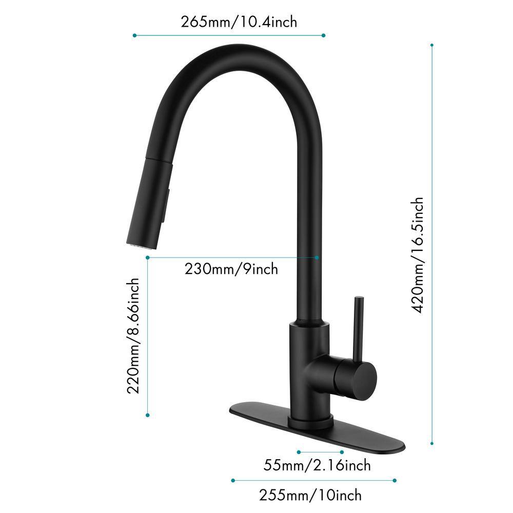 Mondawe Single Handle Kitchen Faucet High Arc Gooseneck with Pull Down Sprayer in Matte Black MO-DT89001MB