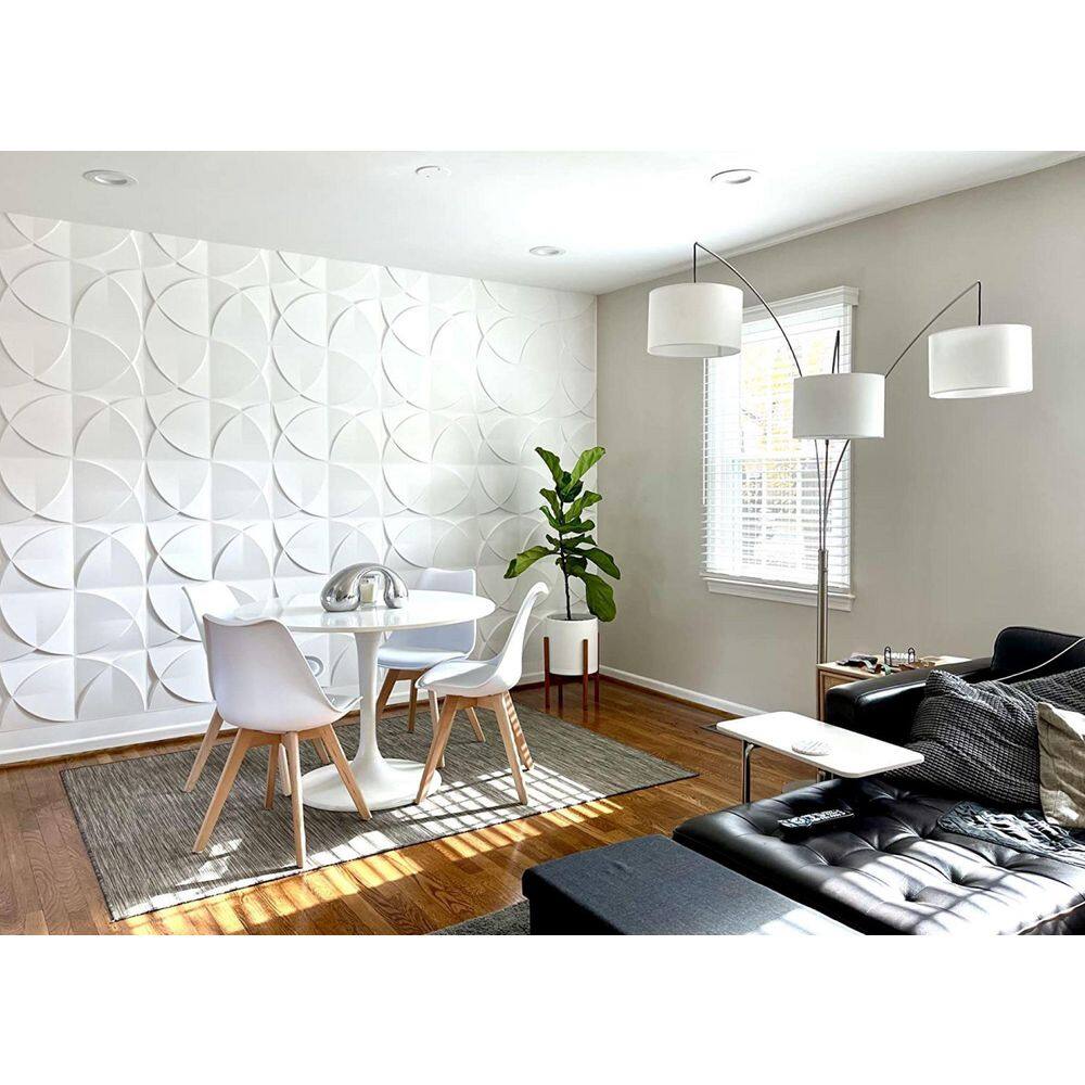 Art3dwallpanels 11.8 in. x 11.8 in. White Windmill Design PVC 3D Wall Panels for Interior Wall Pack of 33 Tiles (32 sq. ft.Box) A10hd329