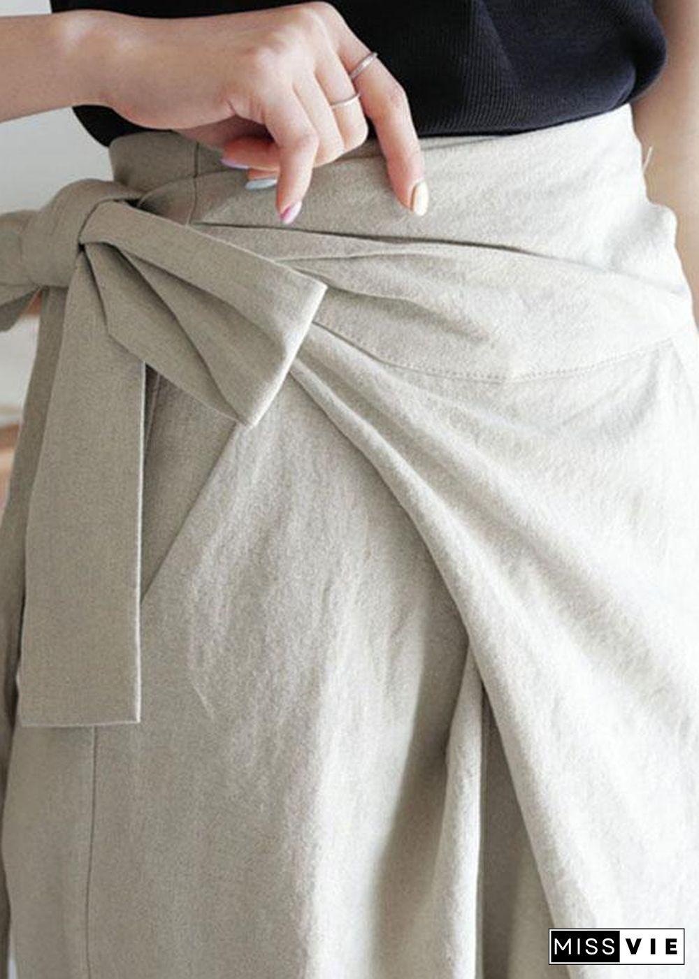 Women Solid Color Asymmetrical Bandage Design Breathable Wide Leg Pants