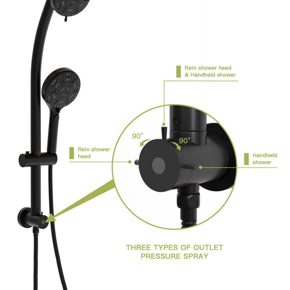 Miscool 7-Spray Patterns 4.7 in. Wall Mount Dual Shower Heads Height Adjustable with Handheld Shower Faucet in Matte Black SLSHH101705MB