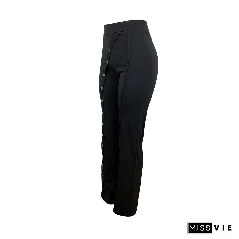 High Waist Solid Elastic Waist Flare Pants