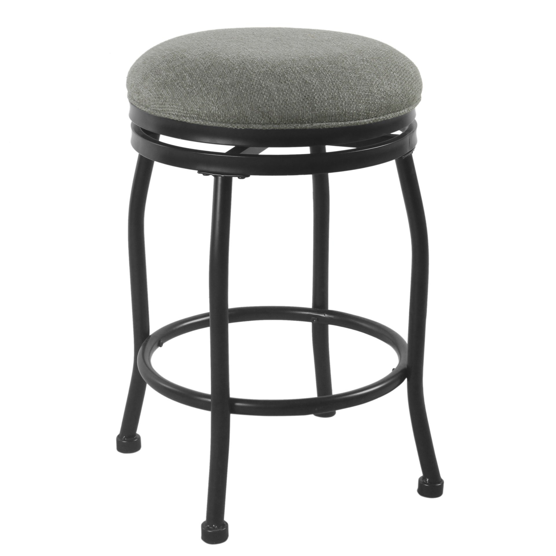 Metal Counter Stool with Swivelling Fabric Padded Seat， Gray and Black - 25.5 H x 20.25 W x 20.25 L