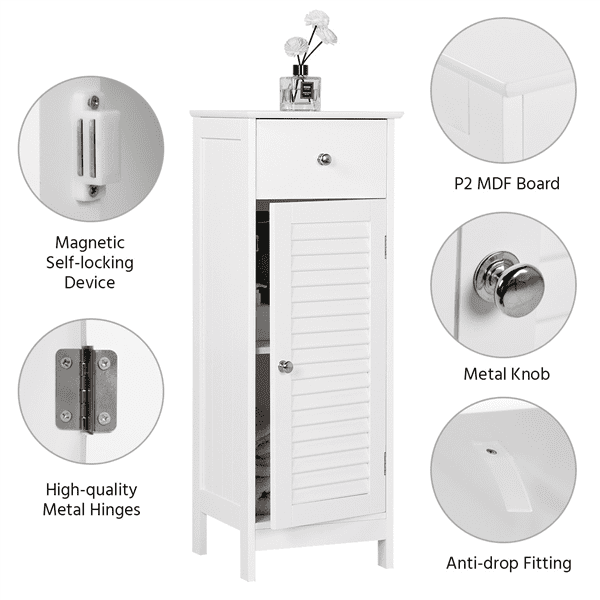 SmileMart Wooden Storage Floor Cabinet with Drawer and Single Shutter Door for Bathroom Living Room, White