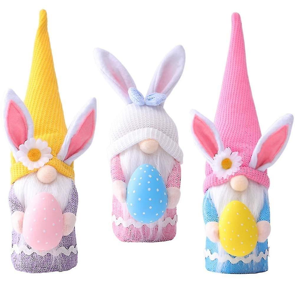 3pcs Easter Rabbit Gnome Ornament， Easter Bunny Gnomes Gonk Plush Faceless With Easter Egg Doll Gift