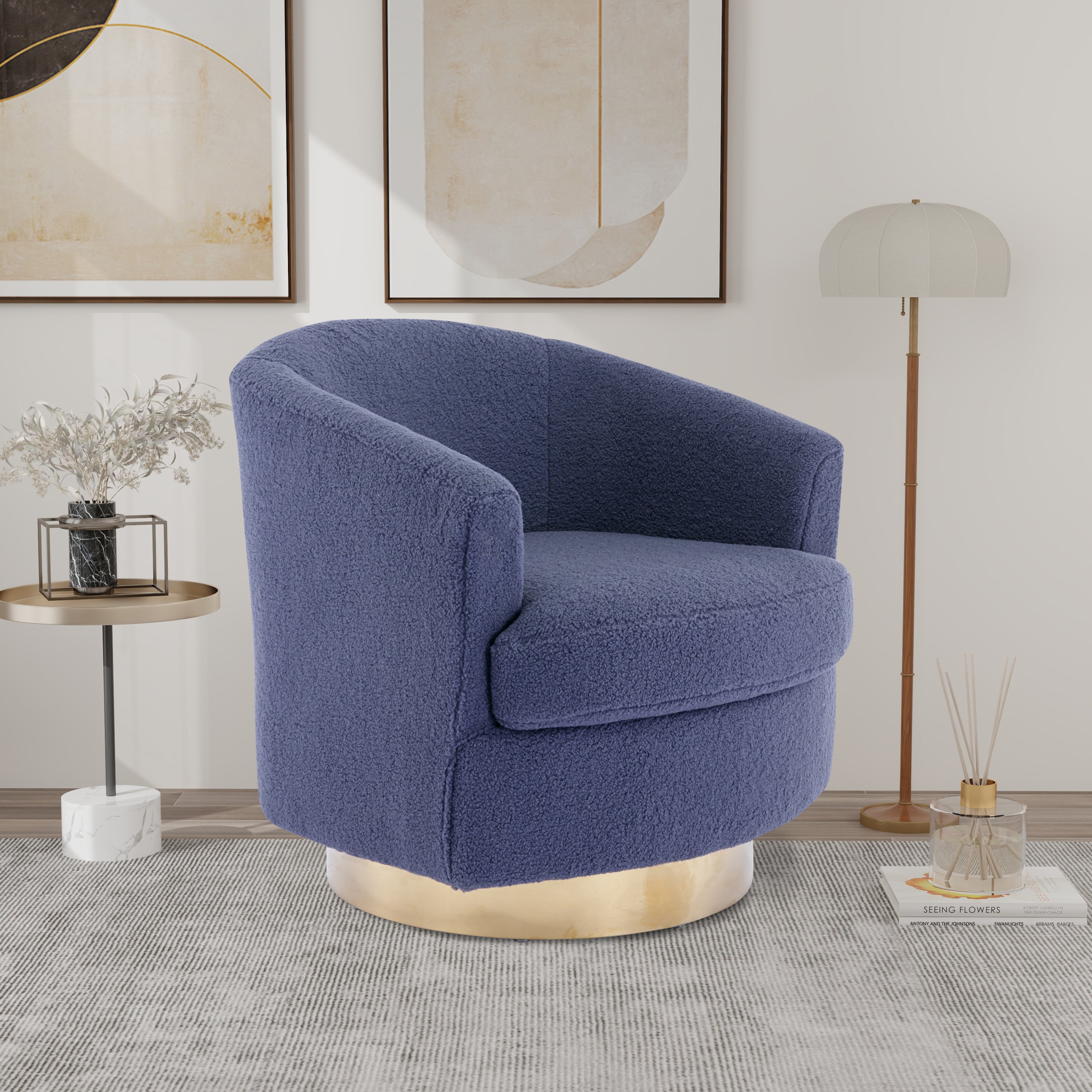 30.7'' Boucle Swivel Accent Barrel Chair Comfy Sofa for Living Room， 360 Degree， Sloped Arm Sofa， Single Cushion Sofa