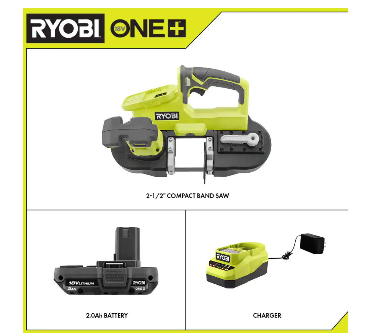 RYOBI P590-PSK005 ONE+ 18V Cordless 2-1/2 in. Compact Band Saw with 2.0 Ah Battery and Charger