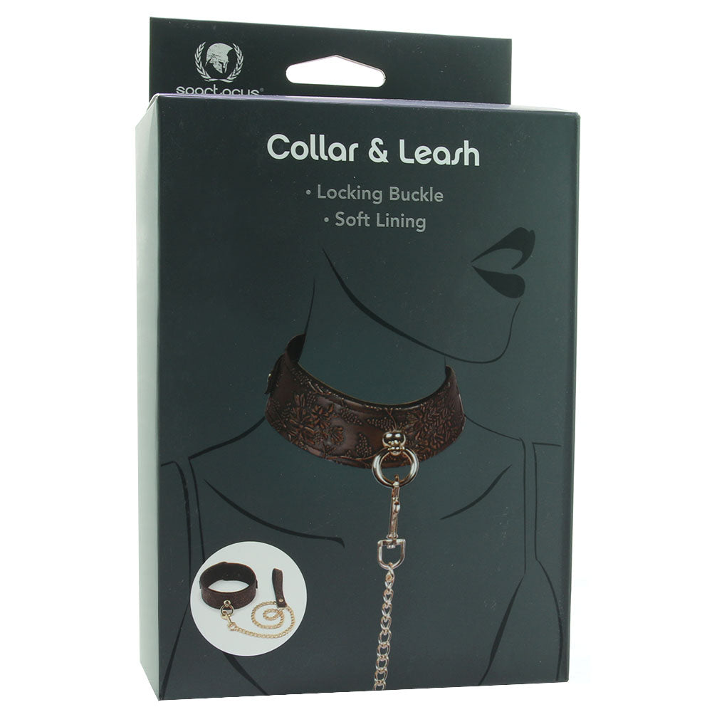 Lockable Lined Collar and Leash in Metallic Floral