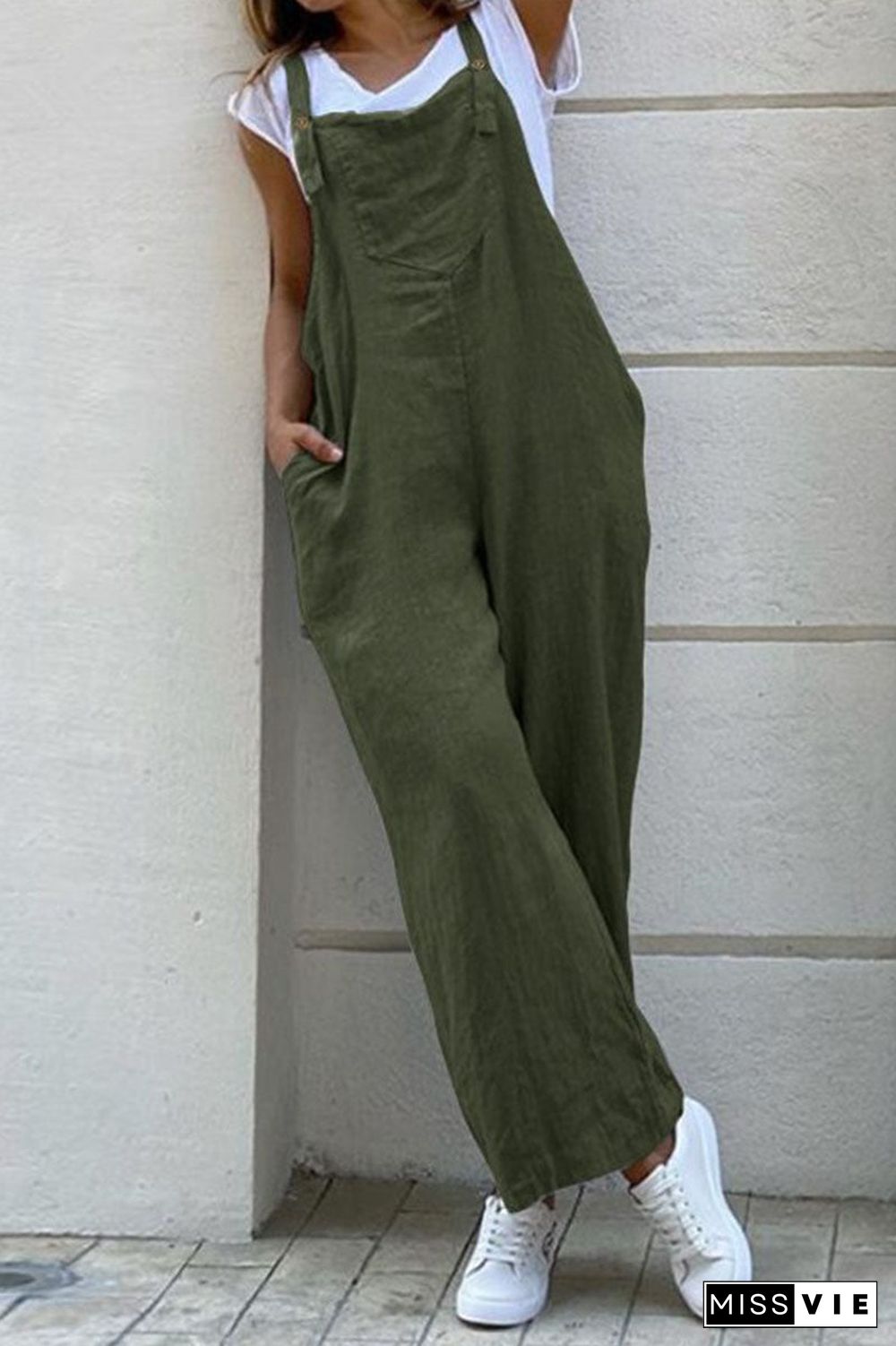 Fashion Casual Solid Spaghetti Strap Loose Jumpsuits