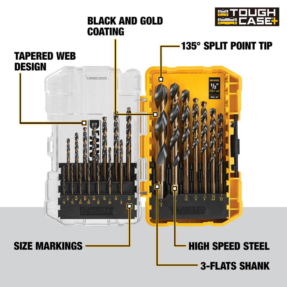 DW Black and Gold Twist Drill Bit Set (21-Piece) DWA1181