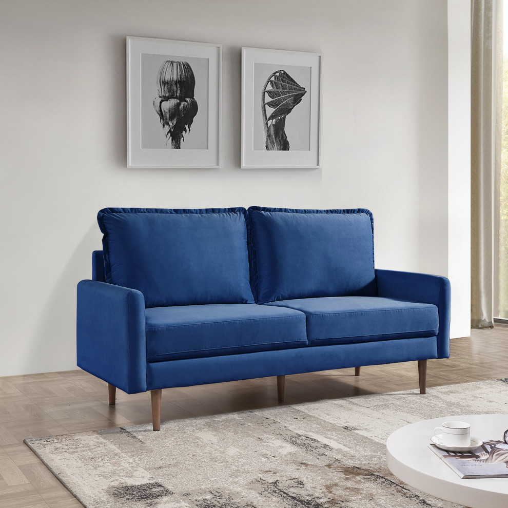 38.6H x 68.5W x 31.5D Blue Velvet Upholstered Loveseat   Midcentury   Loveseats   by IDEAZ International  LLC  Houzz