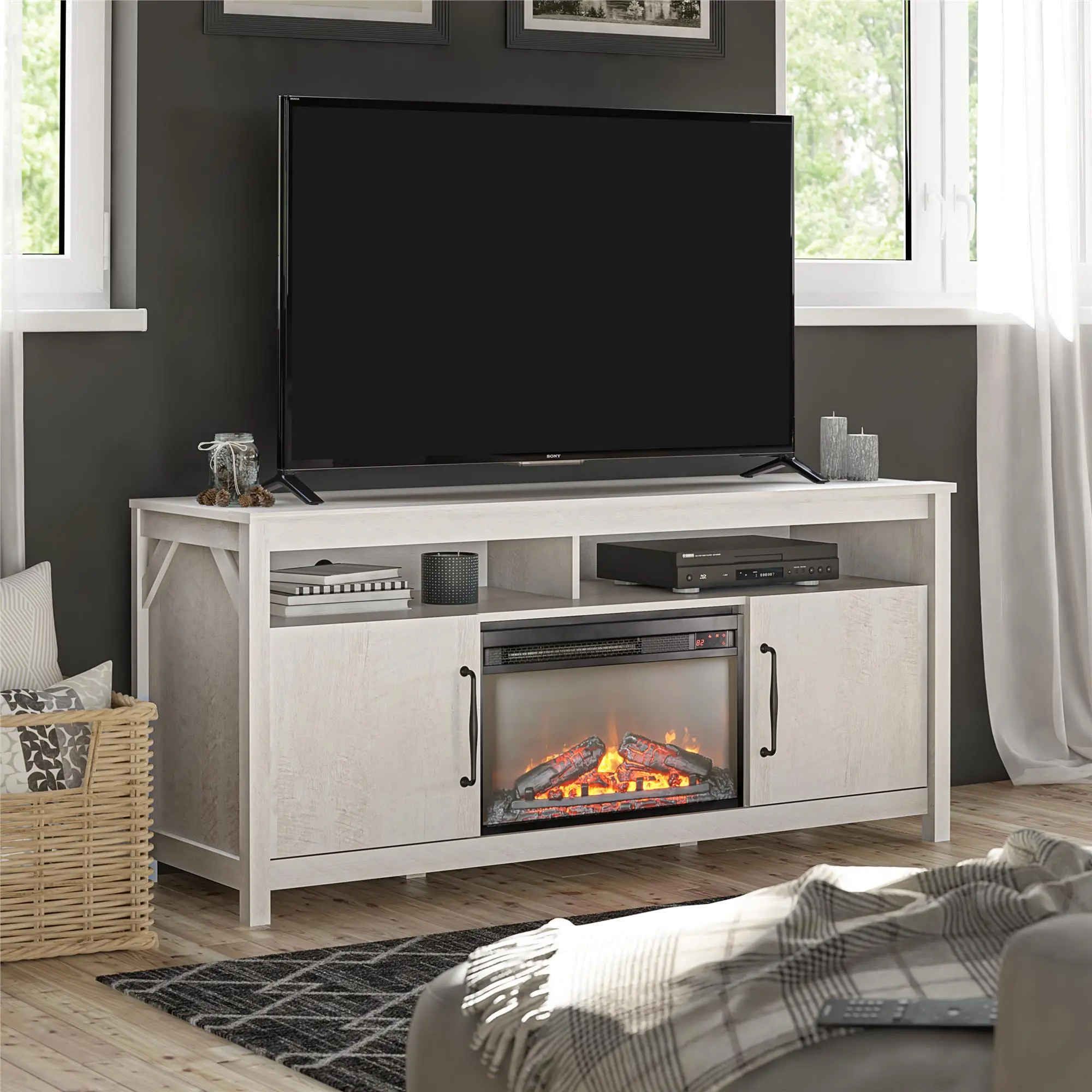 Augusta Ivory 65 Fireplace TV Stand