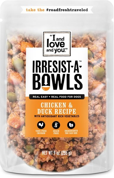 I and Love and You Irresist-a-Bowls Grain-Free Chicken and Duck Recipe Freeze-Dried Dog Food， 9-oz pouch