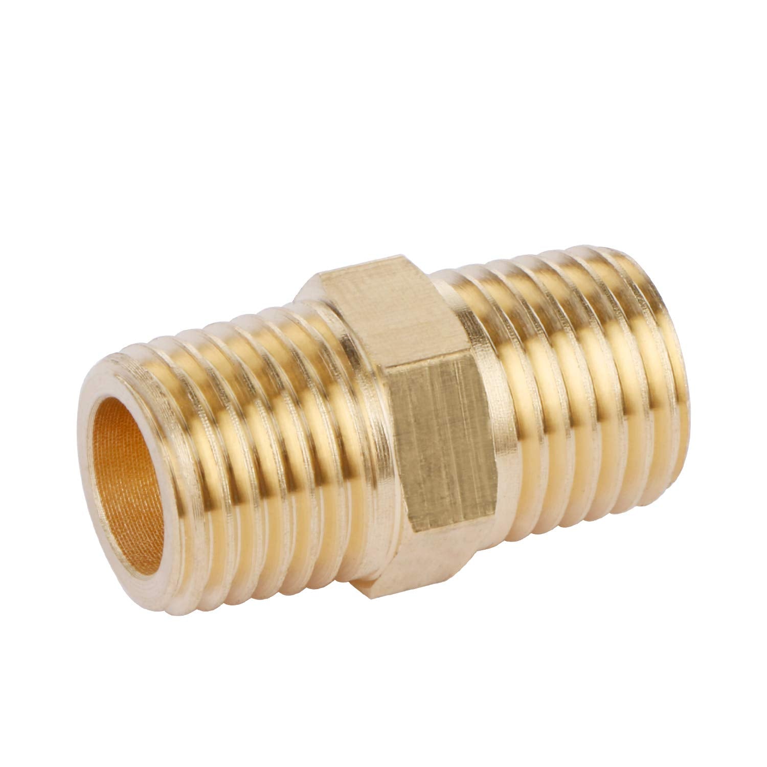 U.S. Solid 1pc Brass Pipe Fitting Hex Nipple Hose Connector 150psi Heavy Duty Adapter 1/4