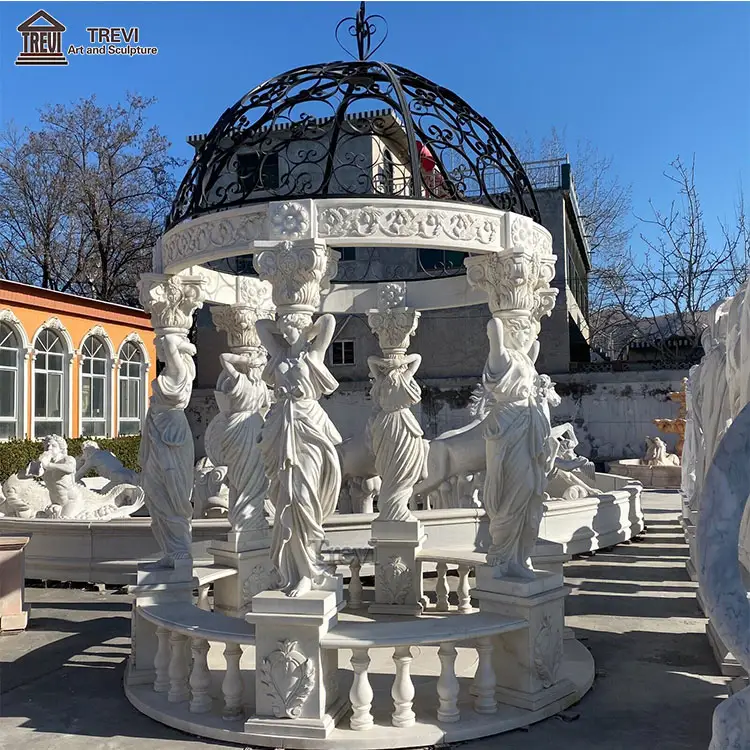 Outdoor Luxury White Marble Made Hand Carved Garden Roman Stone Gazebo for Sale