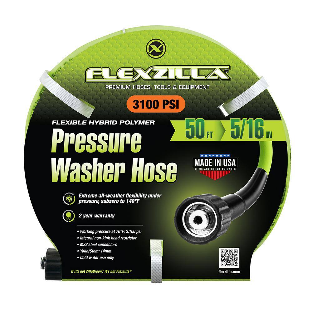 Flexzilla 516 in. x 50 ft. 3100 PSI Pressure Washer Hose with M22 Fittings HFZPW3550M