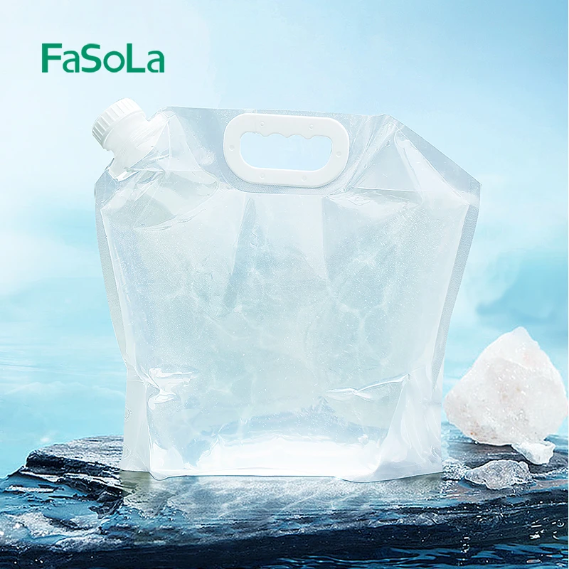 FaSoLa Premium Collapsible Water Container Bag BPA Free Clear Plastic Storage Jug for Camping Hiking Foldable Water Bottle 5L