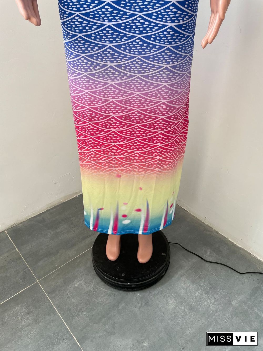 Summer Gradient Color Printing Women Ankle-Length Dresses