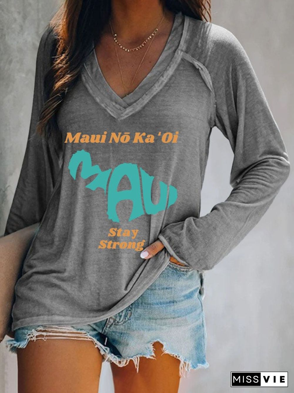 Women's Pray for Maui Print Casual T-Shirt