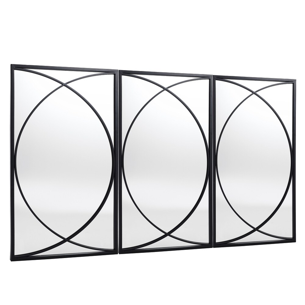 3 Piece Black Metal Rectangular Wall Mirror Set   31.9\