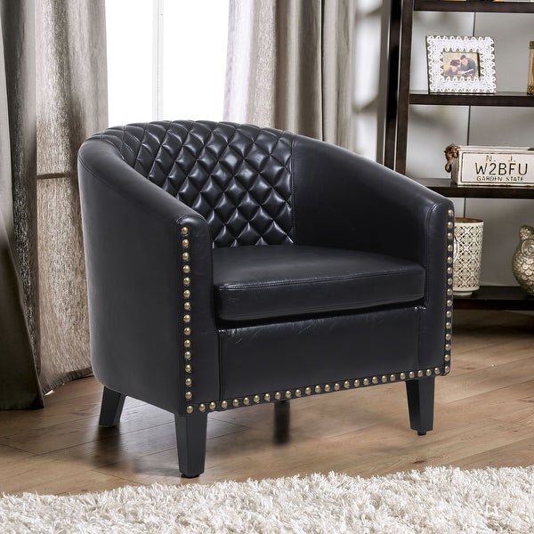 Leisure Barrel Chair Accent Chair with Nailheads and Solid Wood Legs