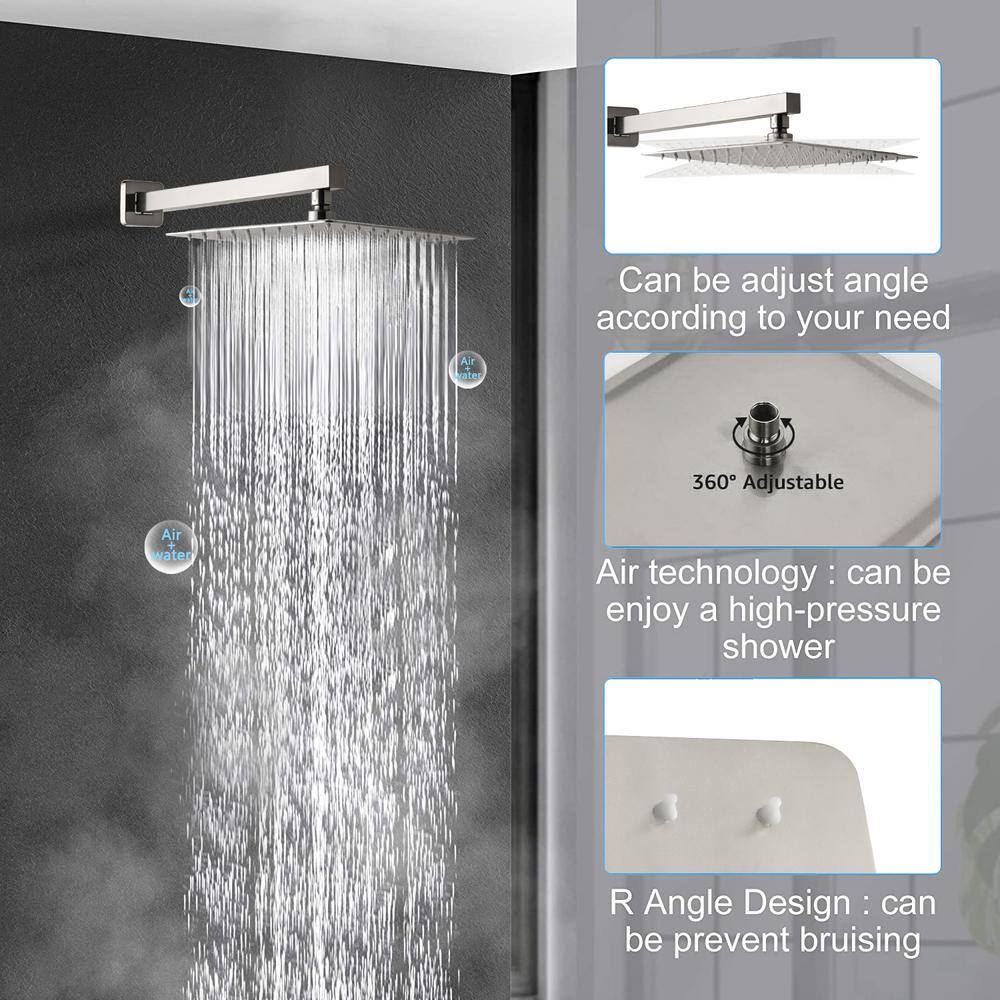 CASAINC 2-Function 12 in.Wall-Mounted Shower System with Handheld Shower in Brushed Nickel CS3502-12BN