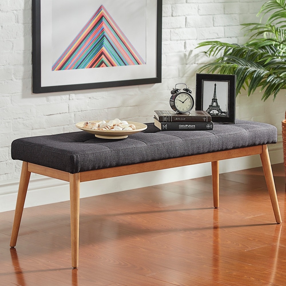 Sasha Oak Angled Leg Linen Dining Bench iNSPIRE Q Modern