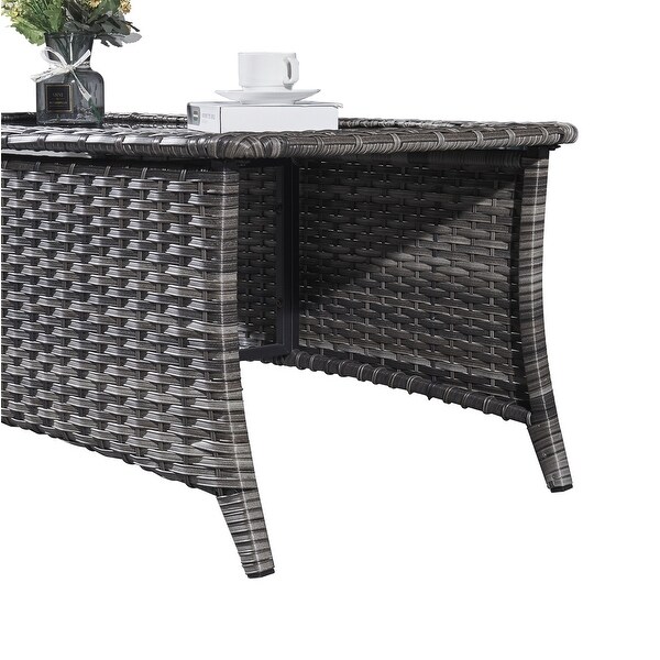 Outdoor Wicker Coffee Table Glass Top Table End Table