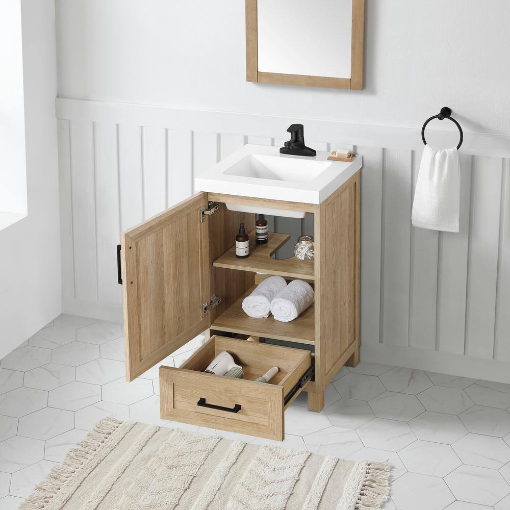 Glacier Bay Tobana 18 in. W x 19 in. D x 34.50 in. H Bath Vanity in Weathered Tan with White Cultured Marble Top Tobana 18NO