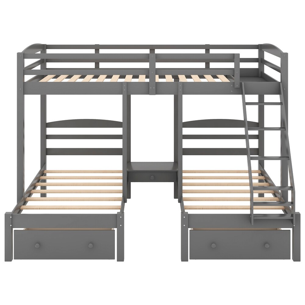 Gray Full over Twin   Twin Bunk Bed Triple Bunk Bed with Drawers