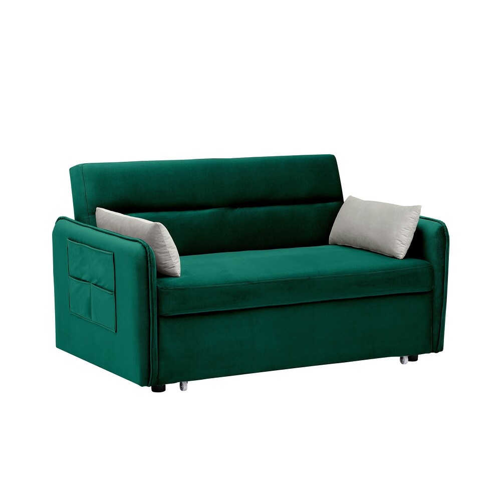 Velvet Sofa with Pull Out Bed with Two Pillows