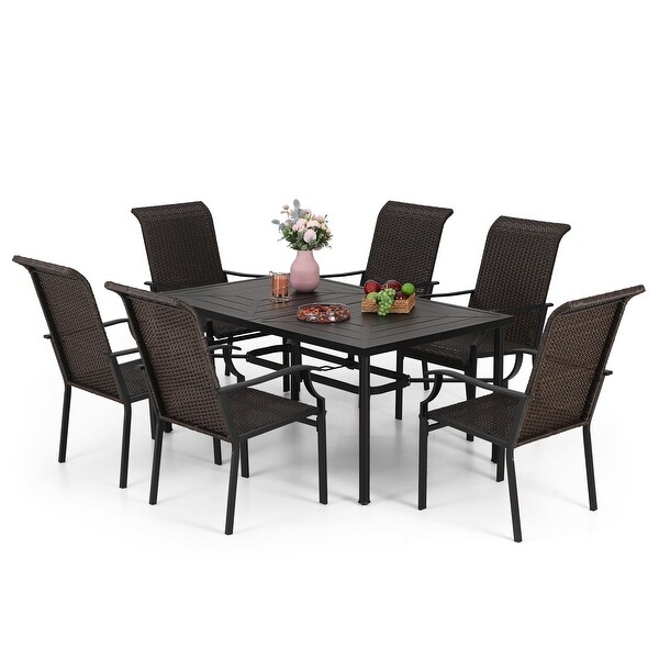 MAISON ARTS Outdoor 7piece Metal and Faux Rattan Dining Set