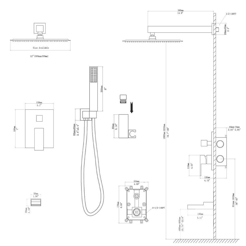 LORDEAR Single Handle 3Spray High Pressure Tub and Shower Faucet with 12 in Shower Head in Brushed Nickel Valve Included